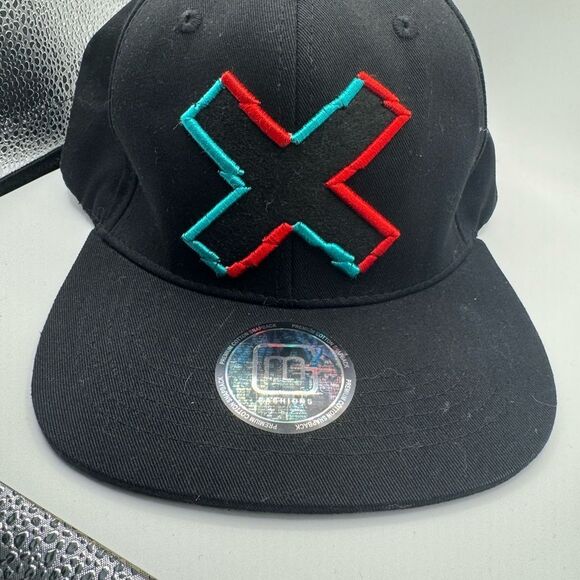 Black Hat with Red and Blue X Design - Picture 1 of 5